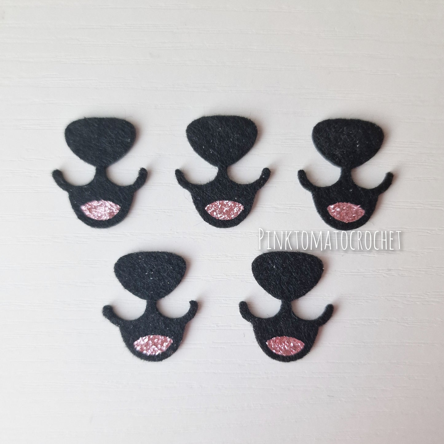 5-Pack Black/pink glitter Felt Nose & Mouth