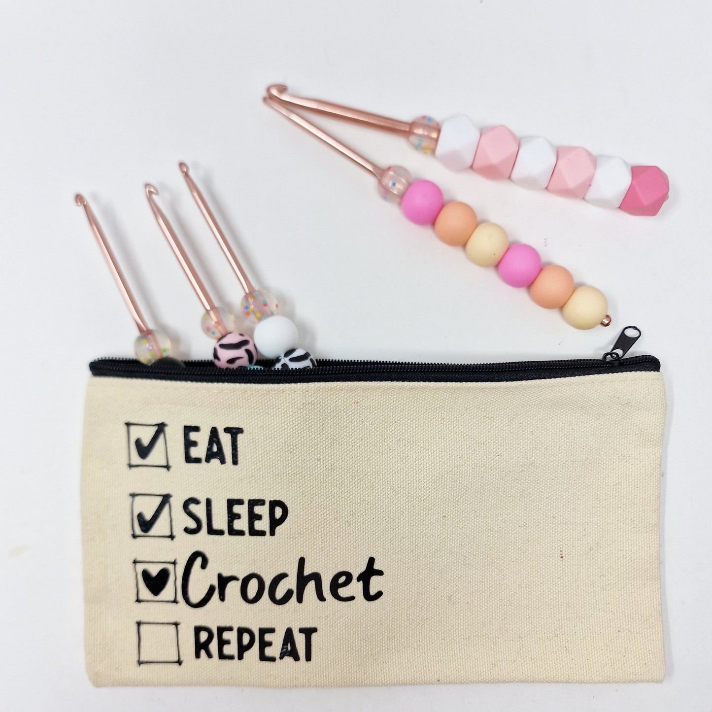 Eat, sleep, crochet, repeat zipper case